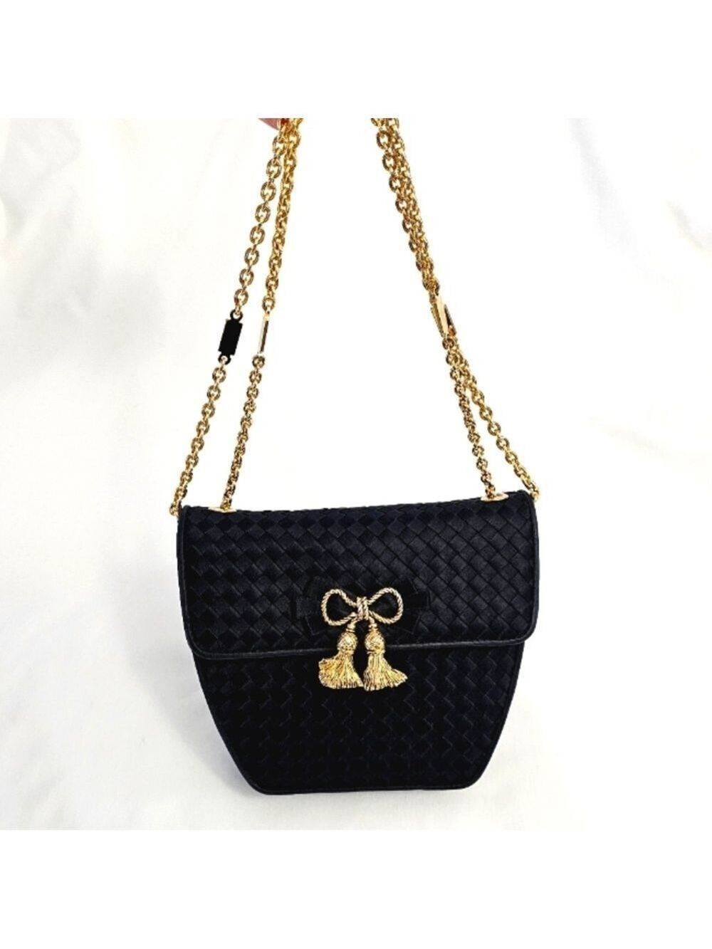 Bottega Veneta Black Woven Tassel Shoulder Bag Vintage